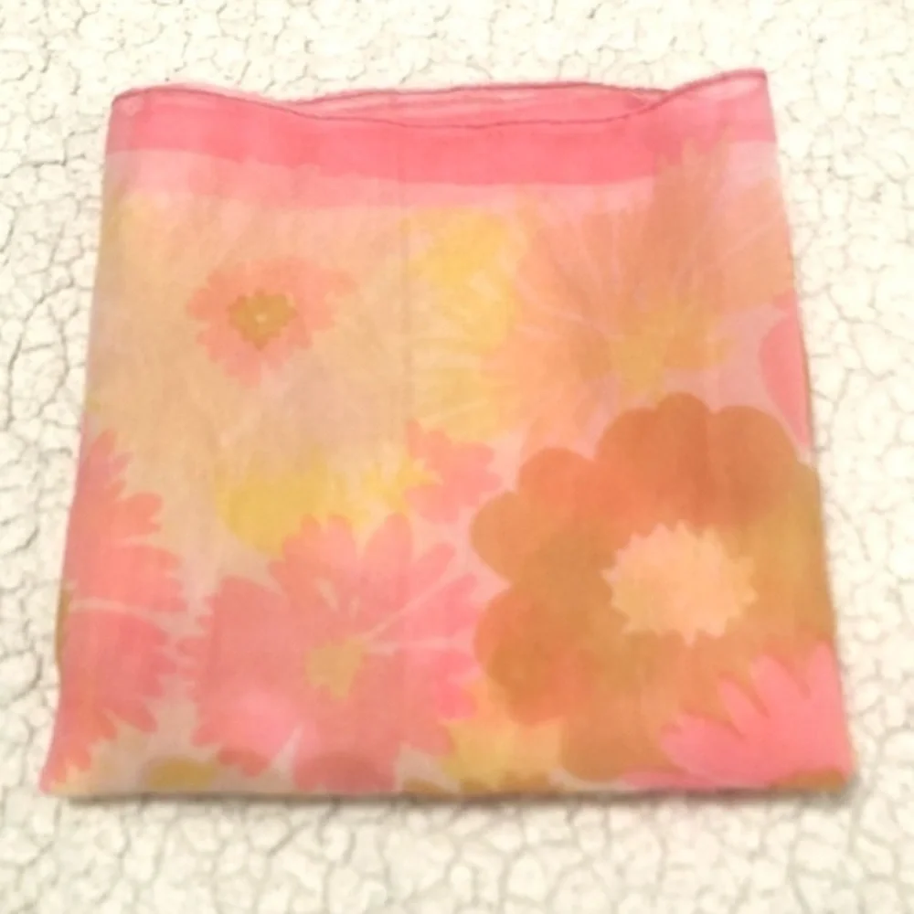 Vintage sheer square pink & yellow floral scarf 24.5”